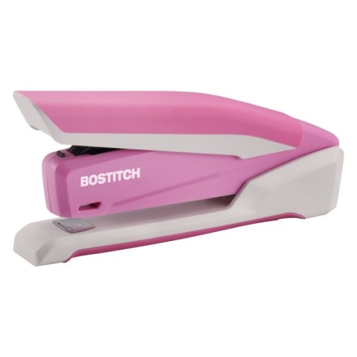 Bostitch Incourage Spring-Powered Desktop Stapler With Antimicrobial Protection, 20 Sheets Capacity, Pink/White