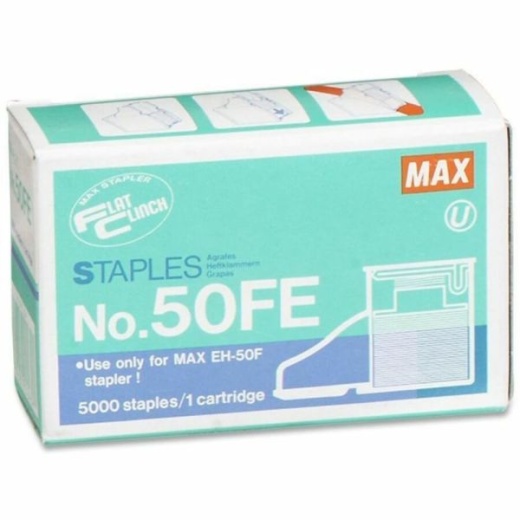 Max Flat Clinch Heavy-Duty Stapler Cartridge F/Eh-50F - 5/16" Box Of 5,000