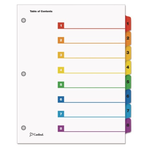 Cardinal Onestep Printable Table Of Contents And Dividers - 8-Tab, 1 To 8, 11 X 8.5, White, Assorted Tabs, 1 Set