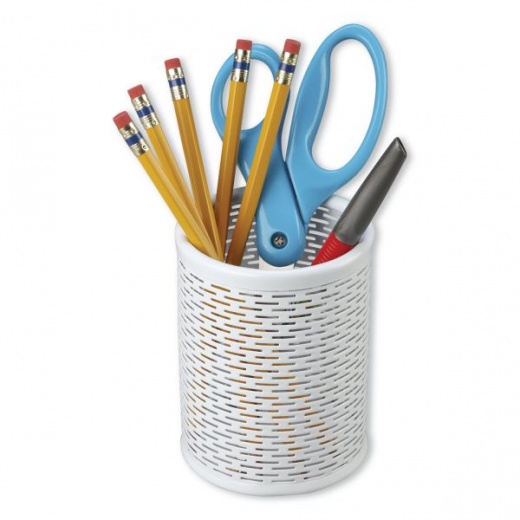 Artistic Urban Collection Punched Metal Pencil Cup, 3.5" Diameter x 4.5"H, White