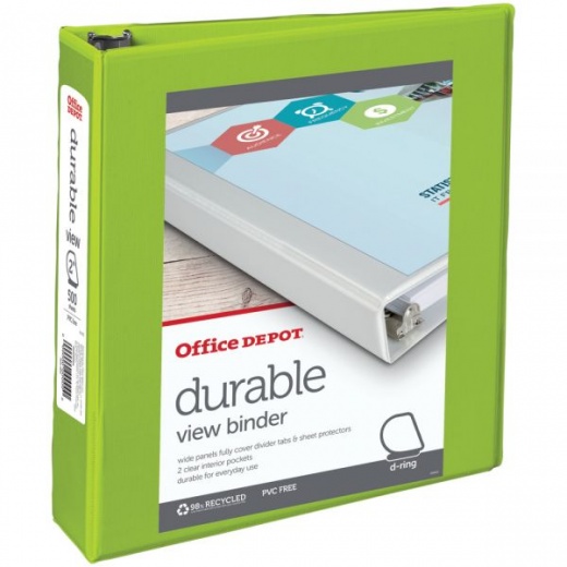 Durable View 3-Ring Binder, 2" D-Rings, Green