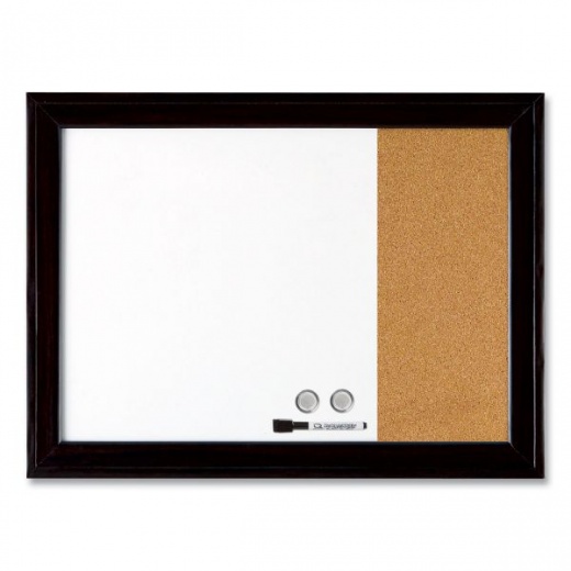 Quartet Home Decor Magnetic Combo Dry Erase Board with Cork Board on Side, 23 x 17, Tan/White Surface, Black Wood Frame