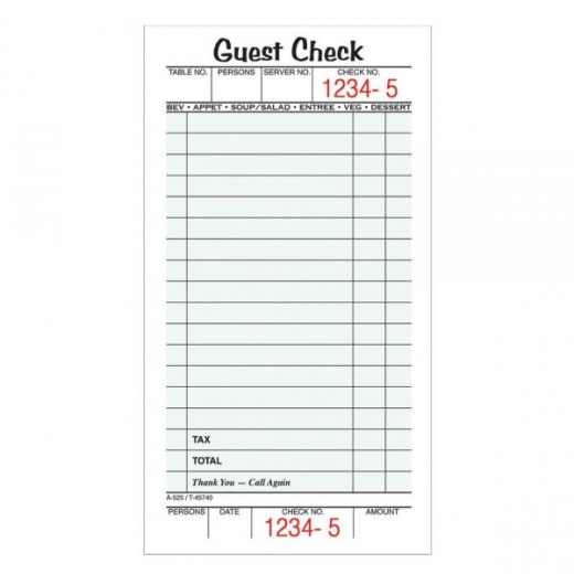 Adams Guest Check Books, 1-Part, 3 2/5" x 6 3/4"
