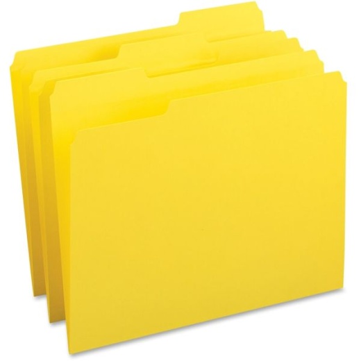 Business Source 1/3 Tab Cut Letter Top Tab File Folders - 8 1/2" x 11" - Assorted Tab Position - Yellow - 100 / Box