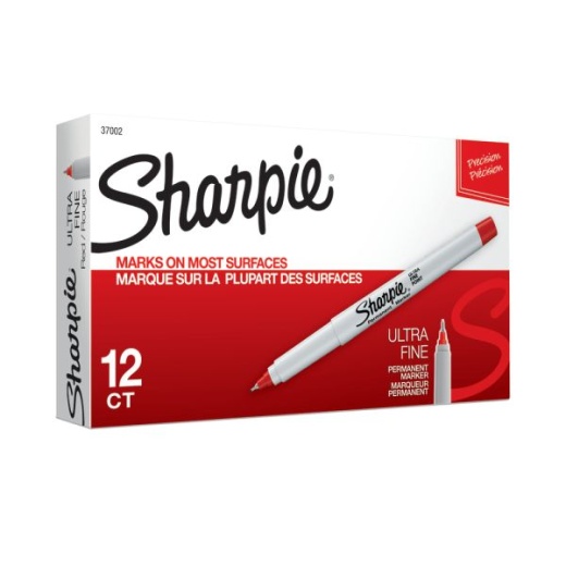 Sharpie Permanent Ultra-Fine Point Markers, Red, Pack Of 12 Markers