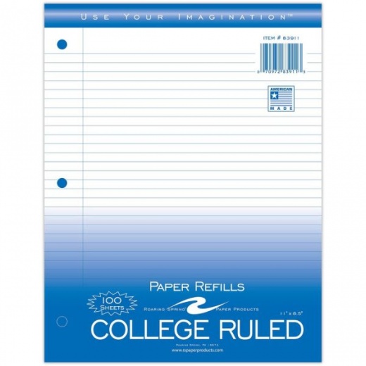 Decorol Recycled Filler Paper - 500 Sheets - Printed - College Ruled - Red  Margin - 3 Hole(s) - Letter 8.5 x 11 - White Paper - 500 / Pack - 100%  Recycled
