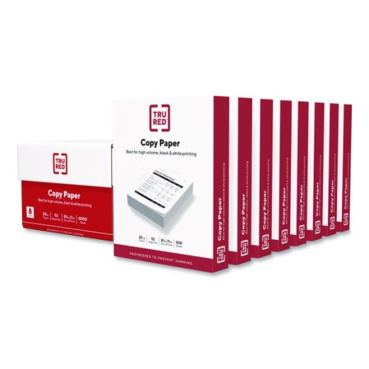 Tru Red Copy Paper, 92 Bright, 20 Lb Bond Weight, 8.5 X 11, 500 Sheets/Ream, 8 Reams/Carton