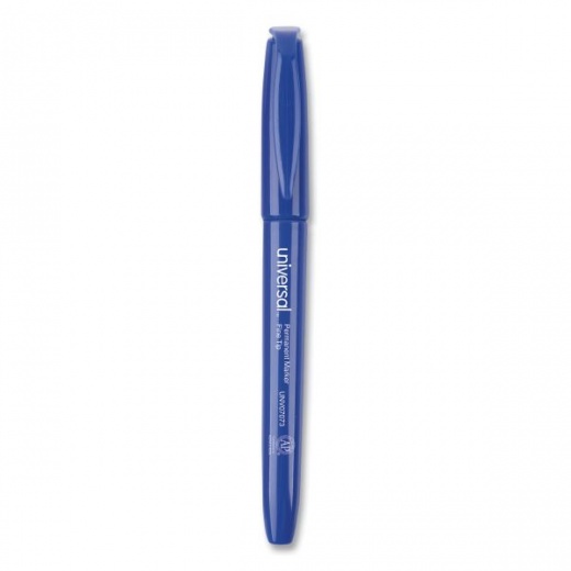 Pen-Style Permanent Marker, Fine Bullet Tip, Blue, Dozen