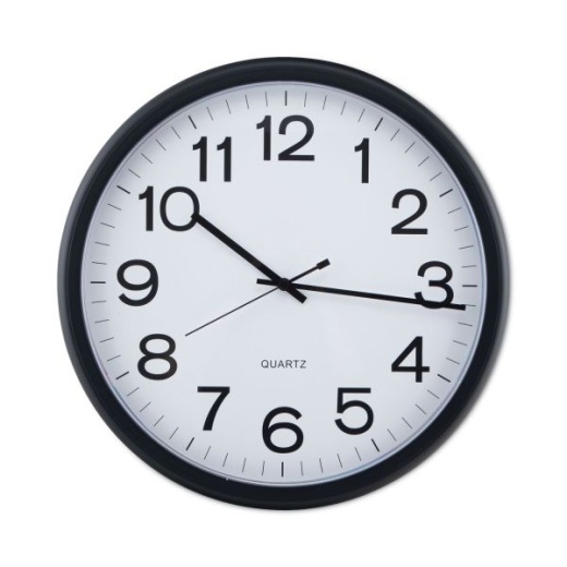 Universal Round Wall Clock, 13.5" Overall Diameter, Black Case, 1 AA Battery