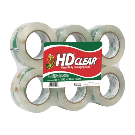 Duck Hd Clear Heavy-Duty Packaging Tape, 1-7/8" X 109.4 Yd., Crystal Clear, Pack Of 6 Rolls