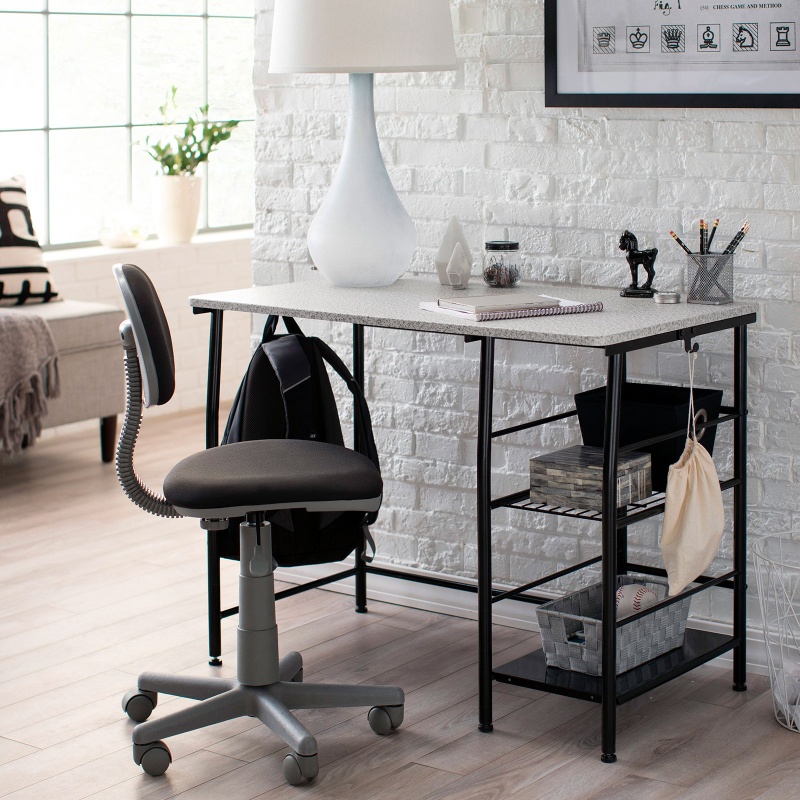 Study Zone Ii Student Desk And Task Chair 2 Piece Set In Black/Spatter Gray