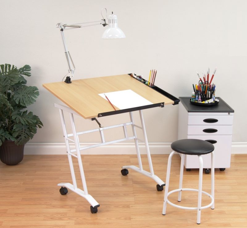 2 Pc. Mobile Studio Craft Center With Tilting Top Table And Stool In