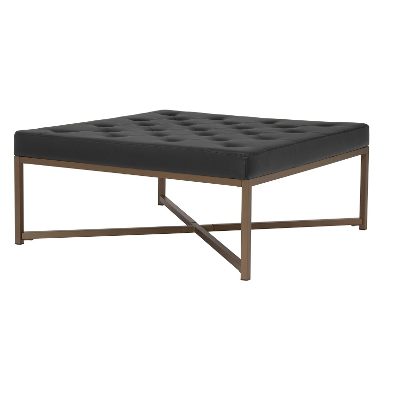Camber Modern Large Cocktail Tufted Square Ottoman With Metal Frame And Blended Leather In Bronze/Black