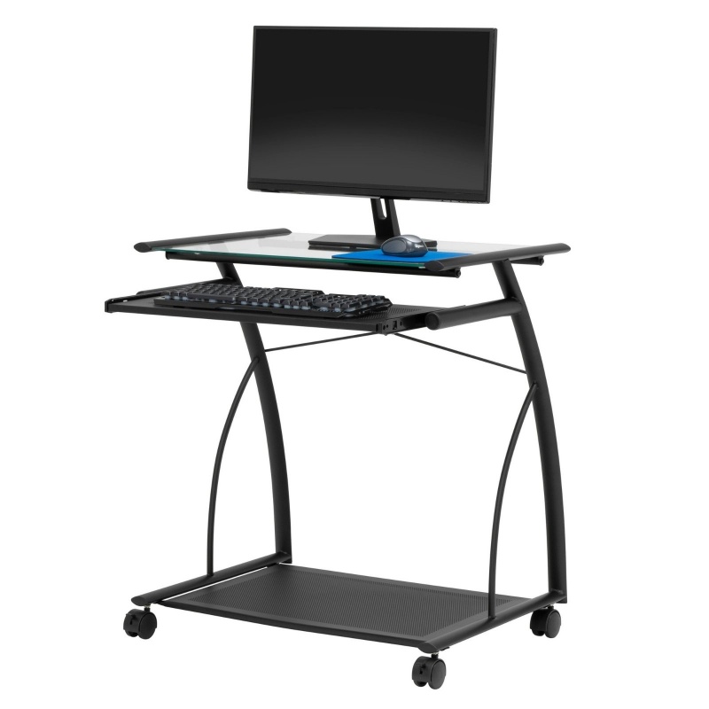 L Cart Compact Computer Cart With Storage And Keyboard Shelf In Black