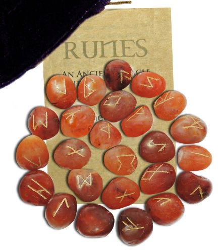 Carnelian Gemstone Runes - 25 Piece Set with Gold Engraving