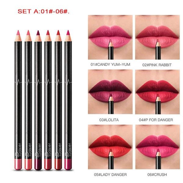 Pudaier 6 Colors/Set Lip Liner Professional Matte Lip Liner Pencil Set Waterproof Long Lasting Smooth Natural Lip Liner Color One Color Size One Size