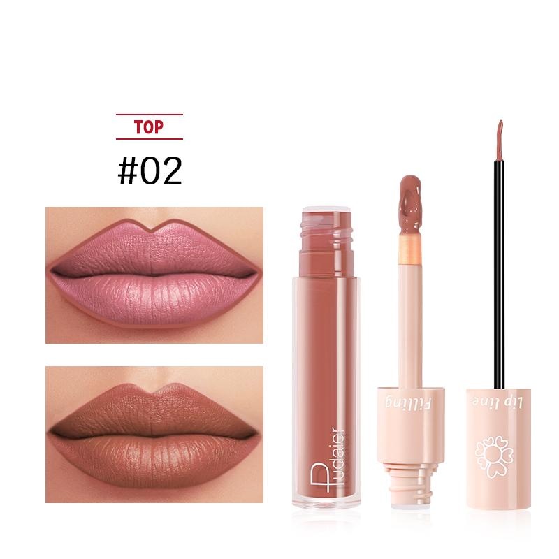 2020 New Pudaier Duo Lip Liner & Matte Liquid Lipstick - Color #02 Light Brown Color 02 Size One Size