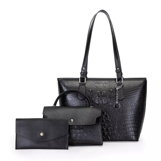 Emerson Faux Crocodile Handbag Set (3-Pack) - Black by Savoy Active