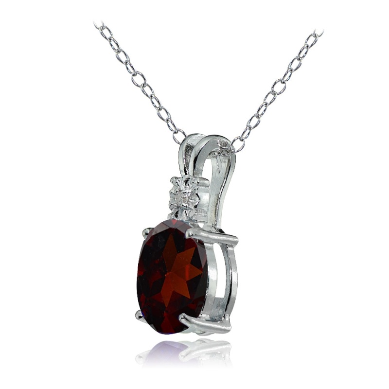 Sterling Silver African Garnet And Diamond Accent Oval Necklace