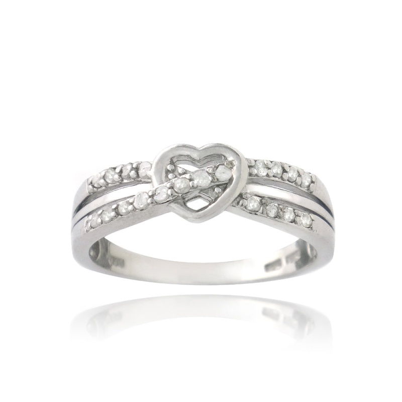 Sterling Silver 1/ Ct Diamond Twist & Heart Promise Ring