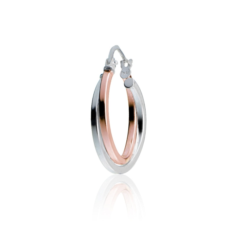 Rose Gold Tone Over Sterling Silver Two-Tone Intertwining Square-Tube Polished Hoop Earrings, 20Mm
