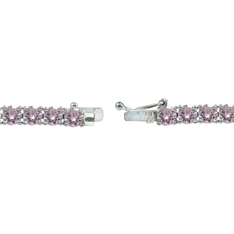 Sterling Silver Pink 4Mm Round Tennis Bracelet Made With Swarovski Crystals