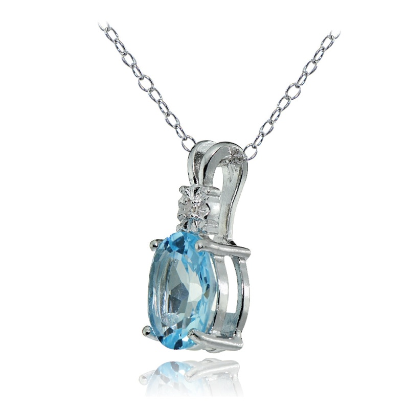 Sterling Silver Blue Topaz And Diamond Accent Oval Necklace