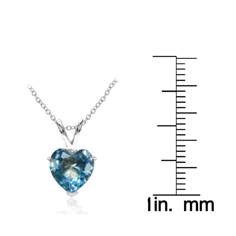 Sterling Silver Created Blue Topaz 7Mm Heart Pendant Necklace