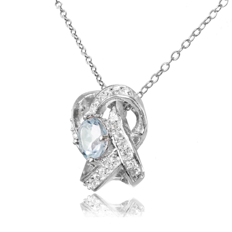 Sterling Silver Aquamarine And White Topaz Love Knot Necklace