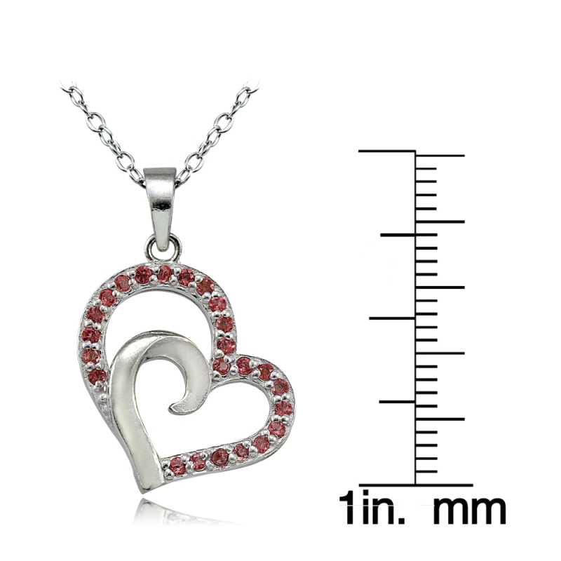 Sterling Silver African Garnet Double Heart Necklace