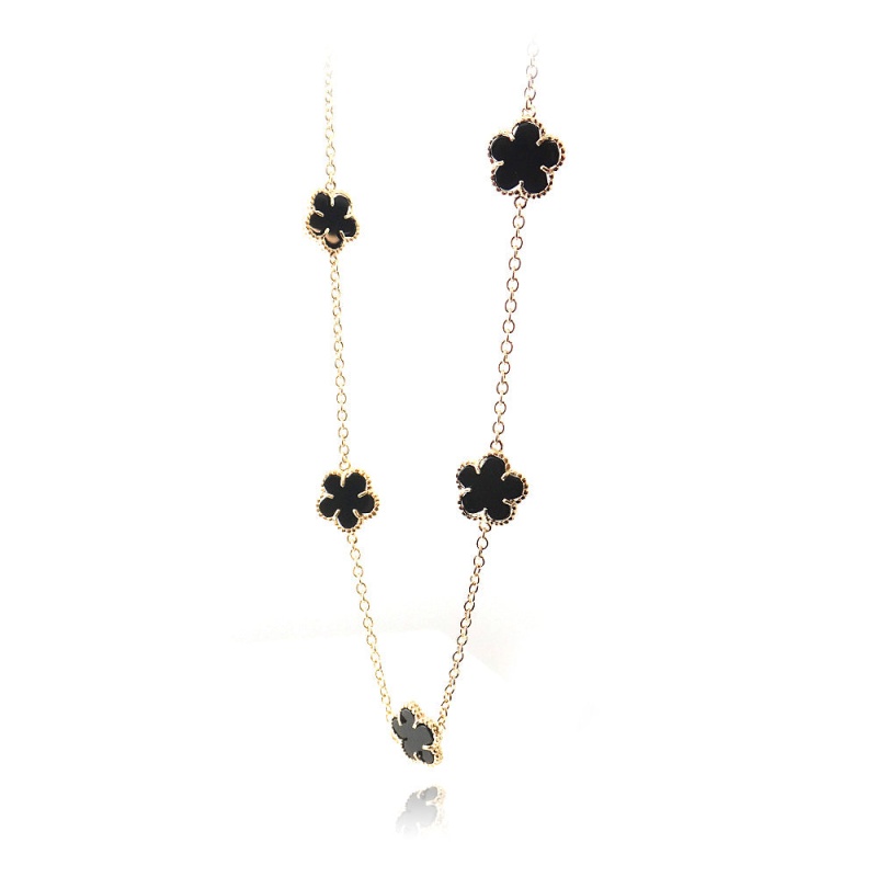 18K Gold Over Sterling Silver Onyx Clover Necklace, 36 Inch