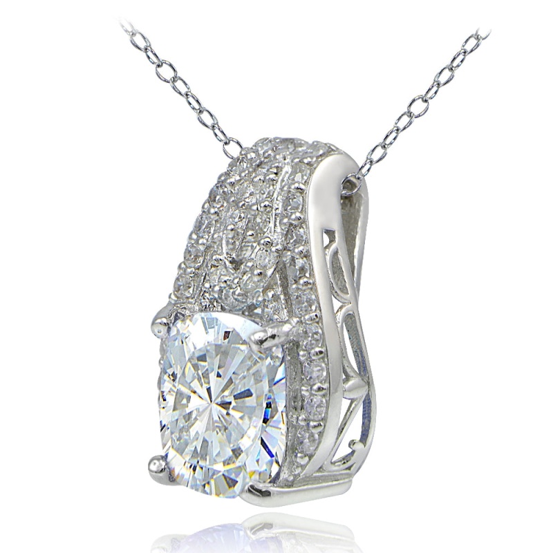 Platinum Plated Sterling Silver 100 Facets Cubic Zirconia Cushion-Cut Slide Necklace