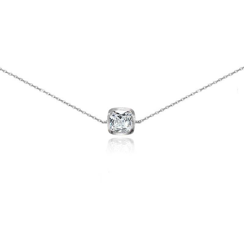 Sterling Silver Cubic Zirconia Cushion-Cut Bezel-Set Chain Anklet