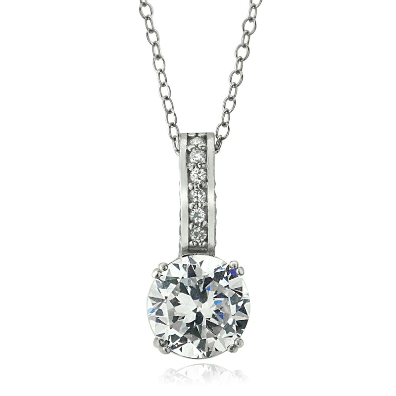 Platinum Plated Sterling Silver 100 Facets Cubic Zirconia Round Drop Necklace(2Cttw)
