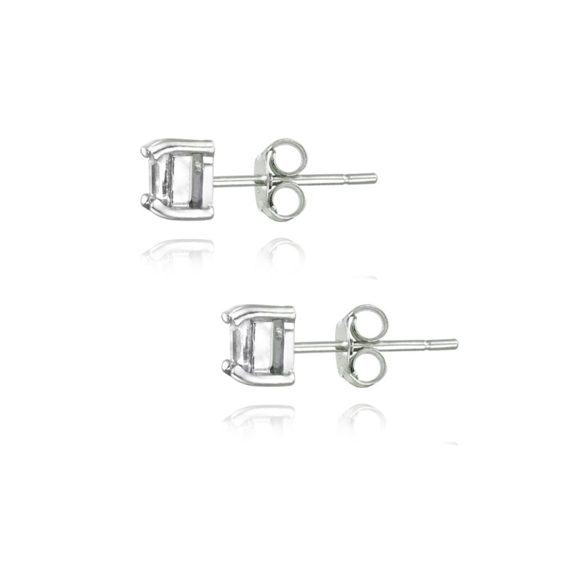 Sterling Silver .5Ct White Topaz Square Stud Earrings, 3Mm