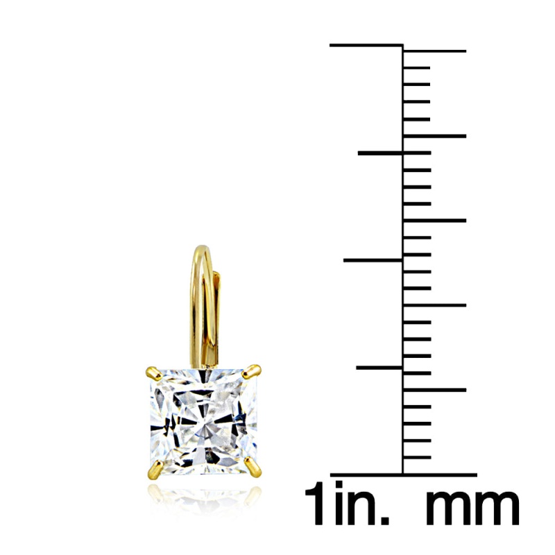 14K Yellow Gold 2.60 Ct Tdw Cubic Zirconia Square Leverback Earring, 6Mm