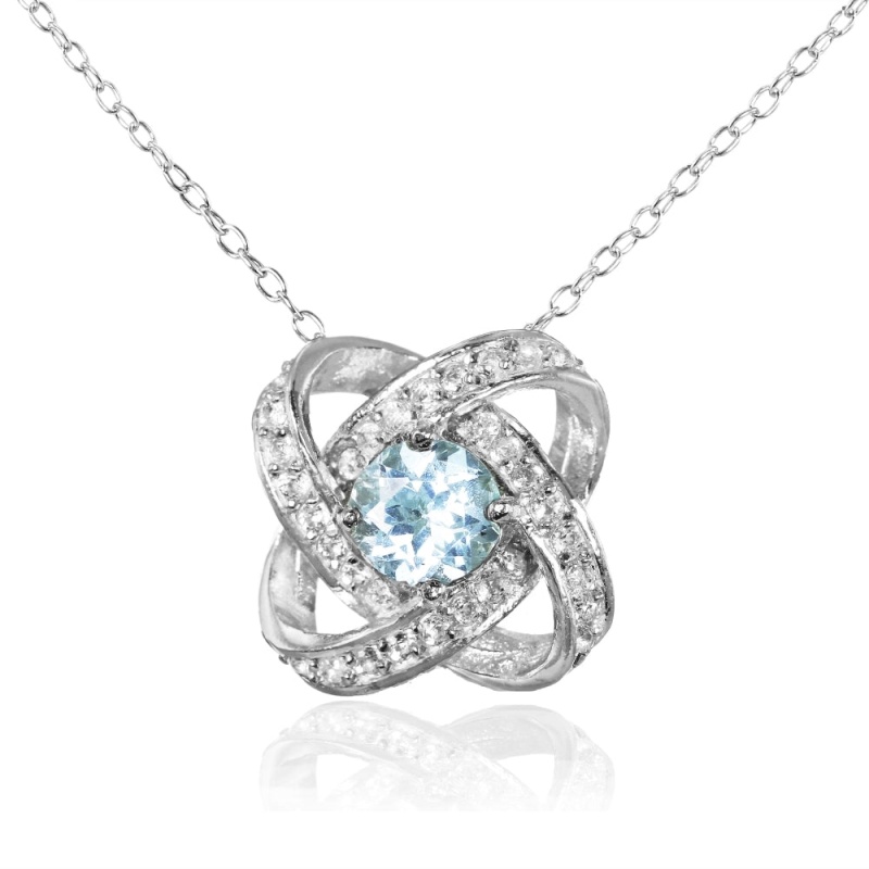 Sterling Silver Blue And White Topaz Love Knot Necklace