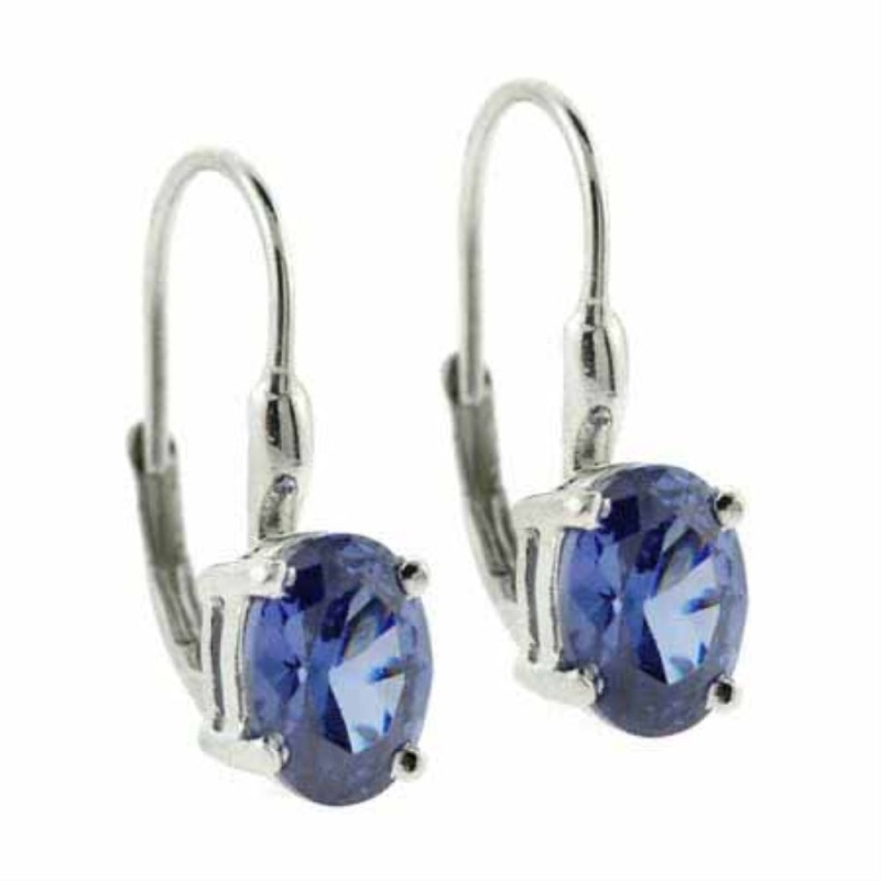 Sterling Silver Created Tanzanite Oval Lever-Back Earrings