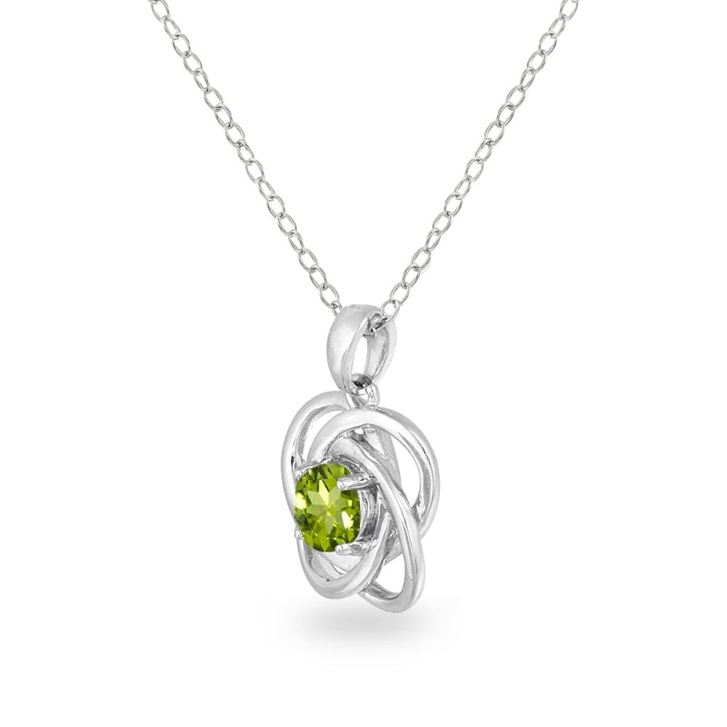 Sterling Silver Peridot Polished Love Knot Pendant Necklace