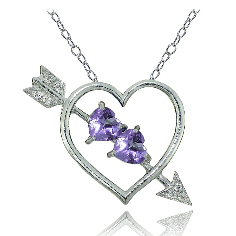 Sterling Silver Amethyst And White Topaz Heart & Arrow Necklace
