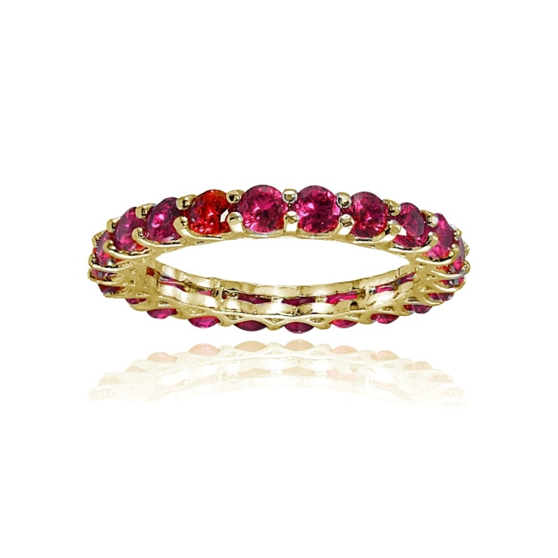 Yellow Gold Flashed Sterling Silver Created Ruby 3Mm Round-Cut Eternity Band Ring