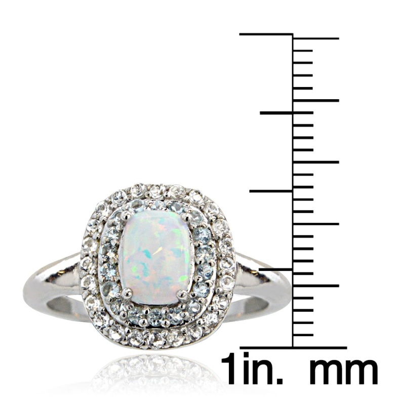 Sterling Silver Created Opal With Blue & White Topaz Oval Ring