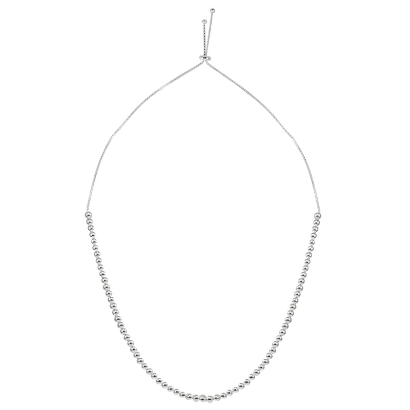 Sterling Silver 6Mm Beads Adjustable Necklace