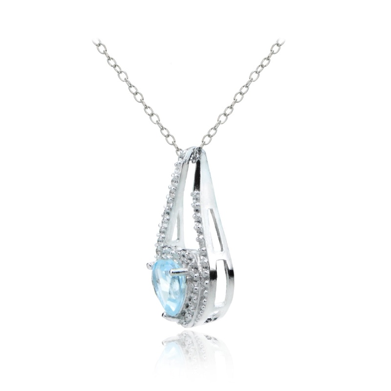 Sterling Silver Blue Topaz And White Topaz Heart Twist Necklace