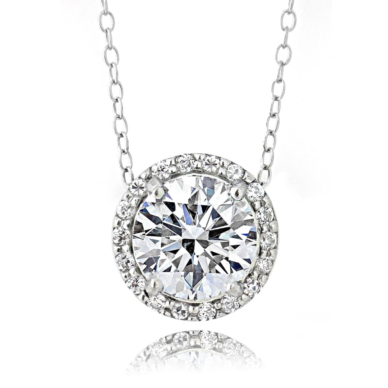Platinum Plated Sterling Silver 100 Facets Cubic Zirconia Halo Necklace (2Ct Tdw)