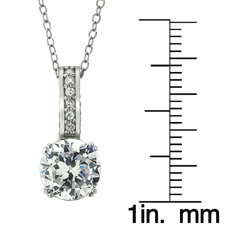 Platinum Plated Sterling Silver 100 Facets Cubic Zirconia Round Drop Necklace(2Cttw)