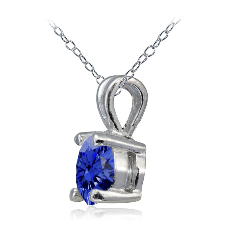 Platinum Plated Sterling Silver 100 Facets Blue Violet Cubic Zirconia Necklace (1Cttw)