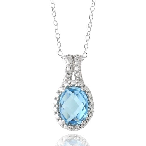 Sterling Silver 1.5Ct Swiss Blue Topaz & Diamond Accent Oval Necklace
