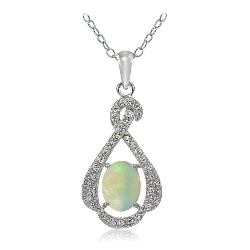 Sterling Silver Ethiopian Opal And White Topaz Infinity Necklace