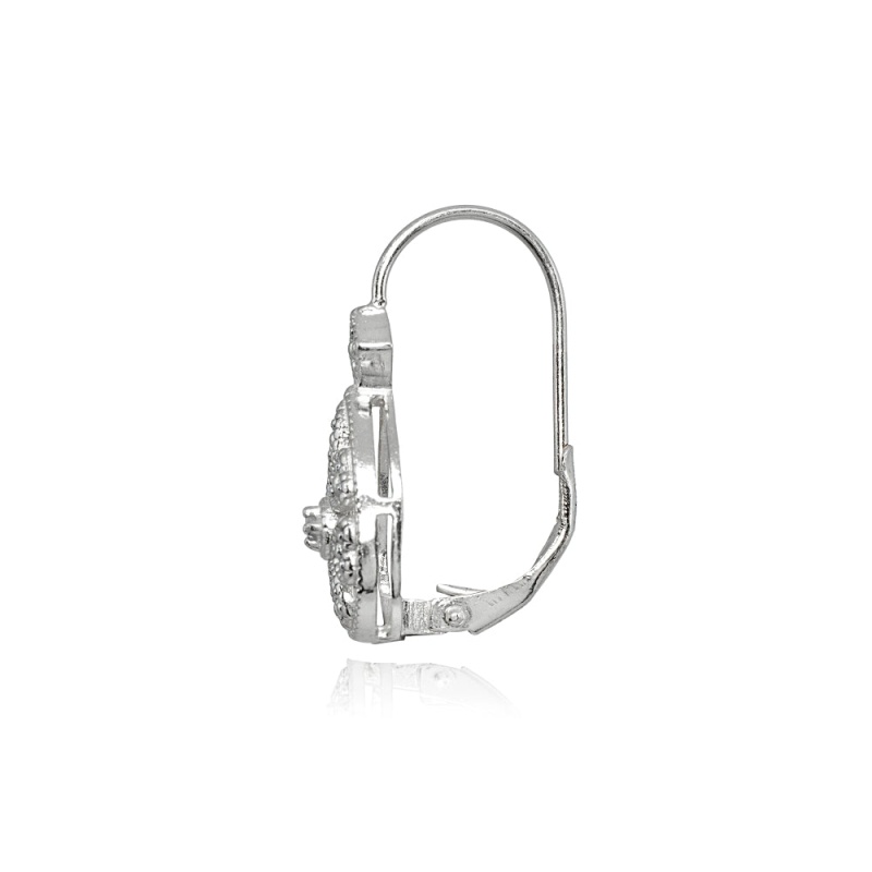 Sterling Silver Diamond Accent Filigree Heart Flower Teardrop Leverback Earrings